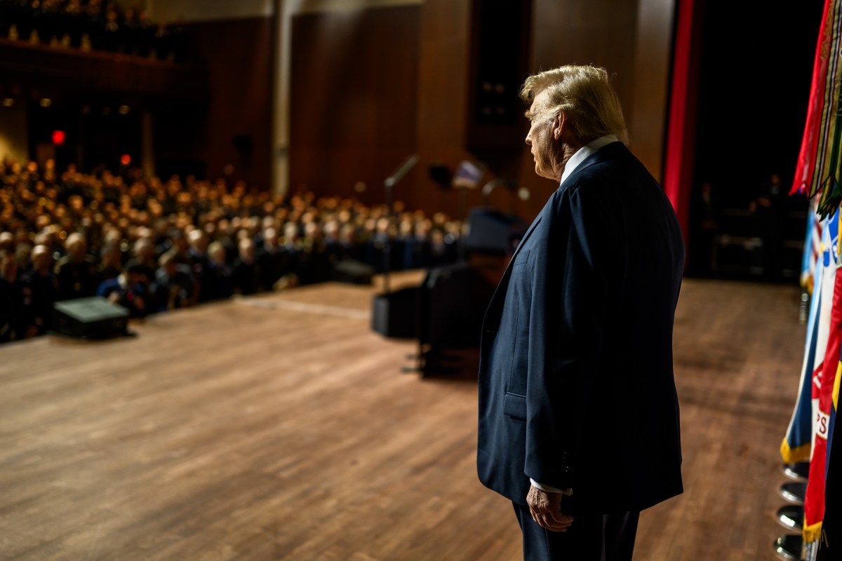 President Donald Trump makes remarks at a gathering of top military leadership, Tuesday, September 30, 2025, at Marine Corps University in Quantico, Virginia. (Official White House Photo by Daniel Torok)