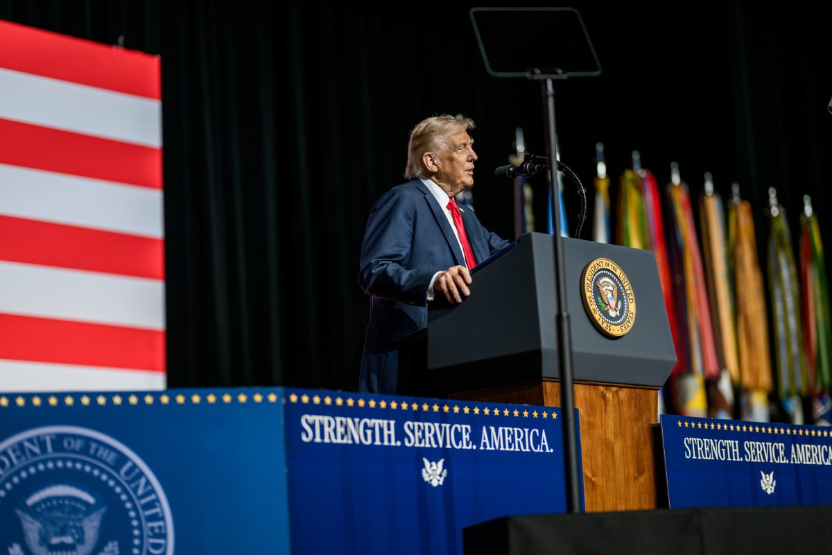 President Donald Trump makes remarks at a gathering of top military leadership, Tuesday, September 30, 2025, at Marine Corps University in Quantico, Virginia. (Official White House Photo by Daniel Torok)