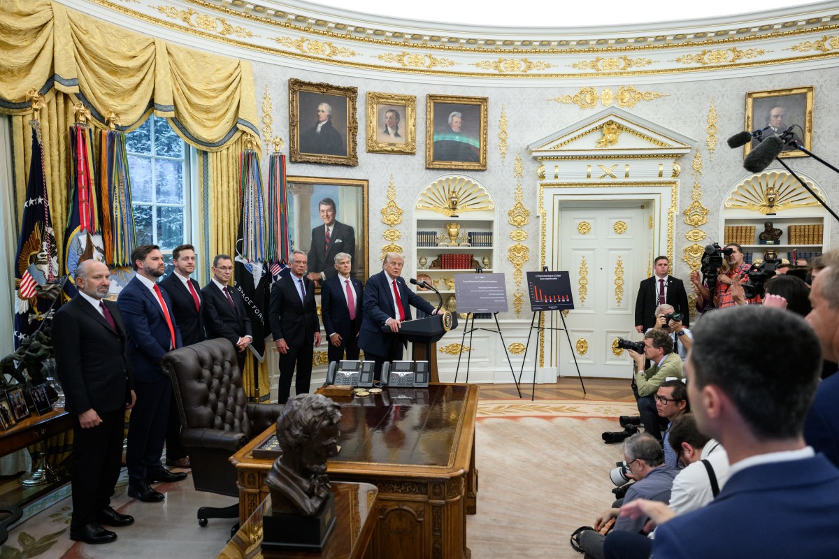 President Donald Trump answers questions from members of the media after making an announcement on drug pricing, Tuesday, September 30, 2025, in the Oval Office. (Official White House Photo by Joyce N. Boghosian)