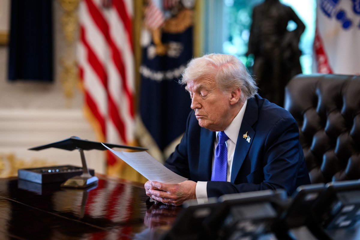 President Donald Trump receives an update from Secretary of State Marco Rubio on the U.S. peace plan for Gaza in the Oval Office, Friday, October 3, 2025. (Official White House Photo by Molly Riley)