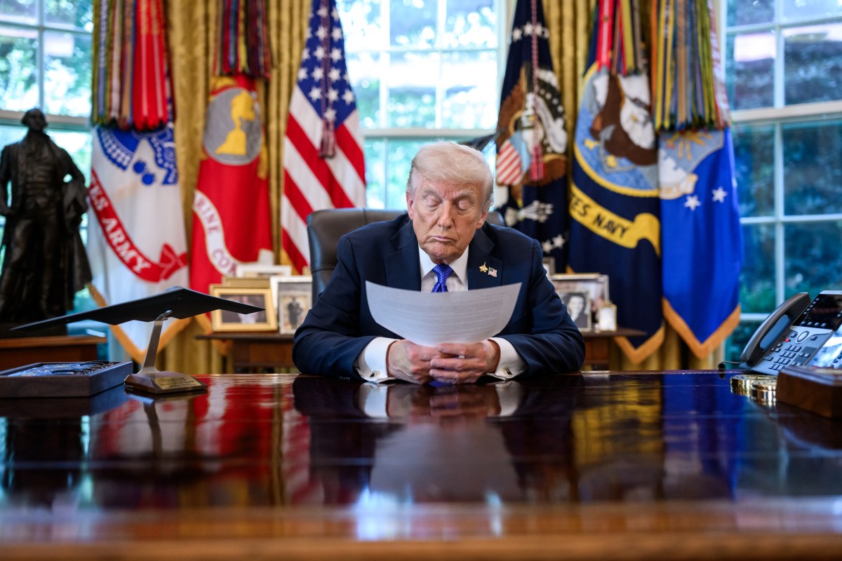 President Donald Trump receives an update from Secretary of State Marco Rubio on the U.S. peace plan for Gaza in the Oval Office, Friday, October 3, 2025. (Official White House Photo by Molly Riley)