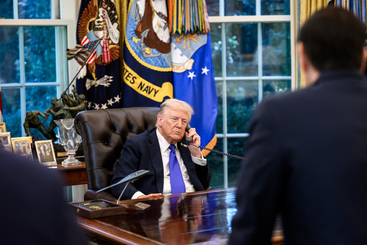 President Donald Trump speaks with Jared Kushner as he meets with Secretary of State Marco Rubio on the U.S. peace plan for Gaza in the Oval Office, Friday, October 3, 2025. (Official White House Photo by Molly Riley)