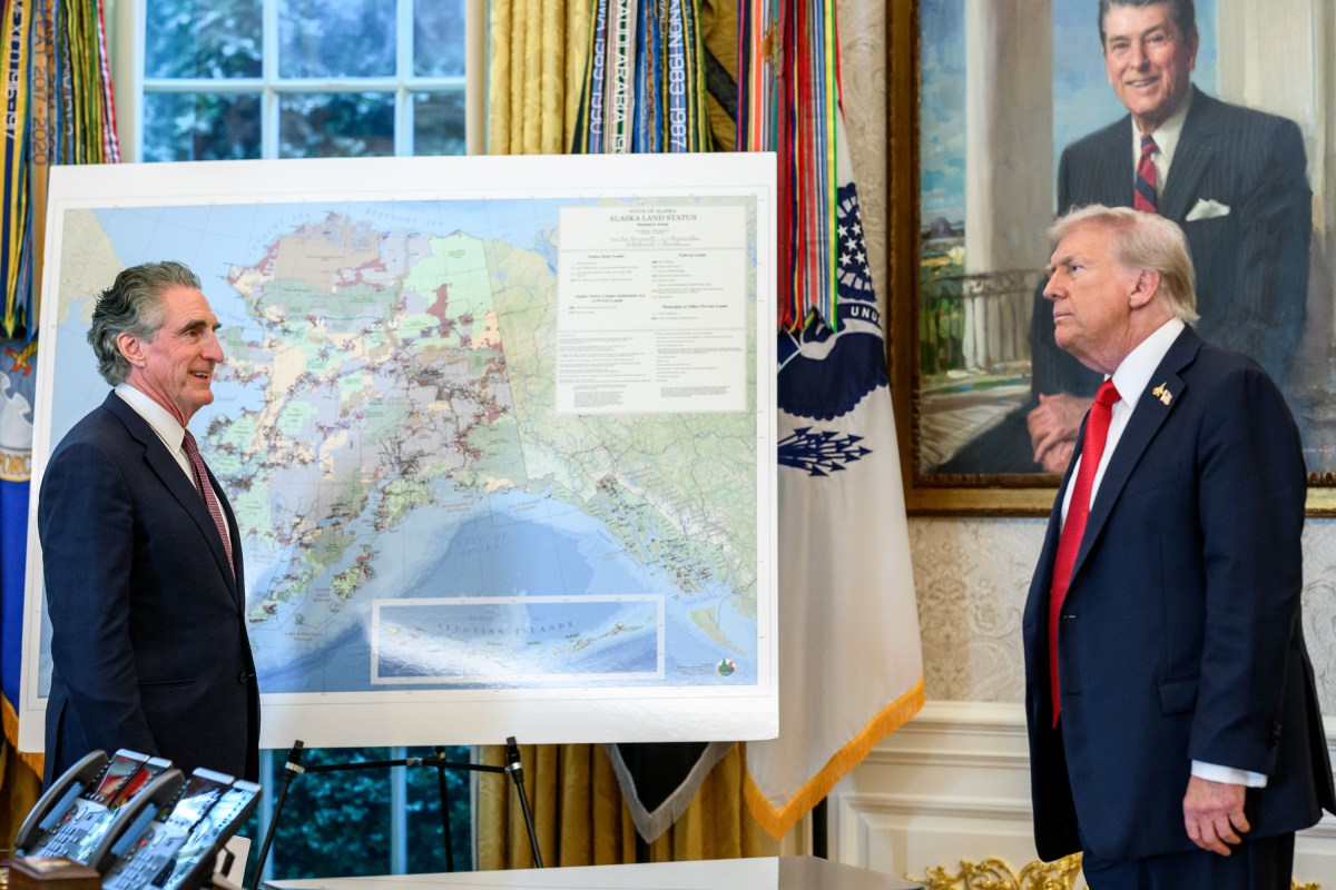President Donald Trump speaks with Secretary of the Interior Doug Burgum before signing an Executive Order approving the Ambler Road Project in Alaska, Monday, October 6, 2025, in the Oval Office. (Official White House Photo by Joyce N. Boghosian)