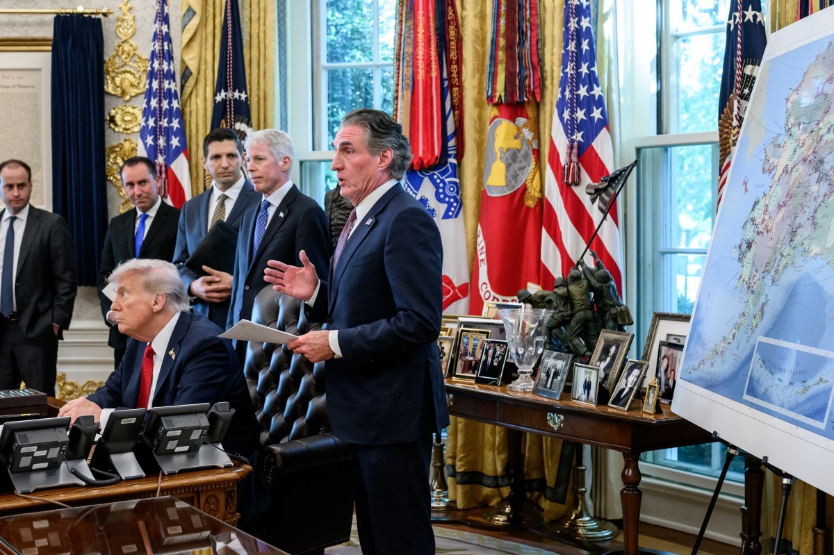 Secretary of the Interior Doug Burgum answers questions from members of the media after President Donald Trump signed an Executive Order approving the Ambler Road Project in Alaska, Monday, October 6, 2025, in the Oval Office. (Official White House Photo by Joyce N. Boghosian)