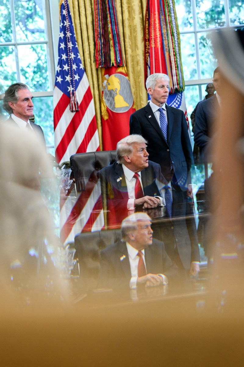 President Donald Trump answers questions from members of the media after signing an Executive Order approving the Ambler Road Project in Alaska, Monday, October 6, 2025, in the Oval Office. (Official White House Photo by Joyce N. Boghosian)
