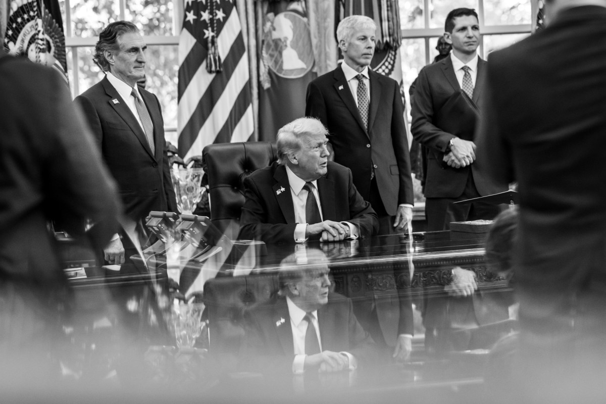 President Donald Trump answers questions from members of the media after signing an Executive Order approving the Ambler Road Project in Alaska, Monday, October 6, 2025, in the Oval Office. (Official White House Photo by Joyce N. Boghosian)