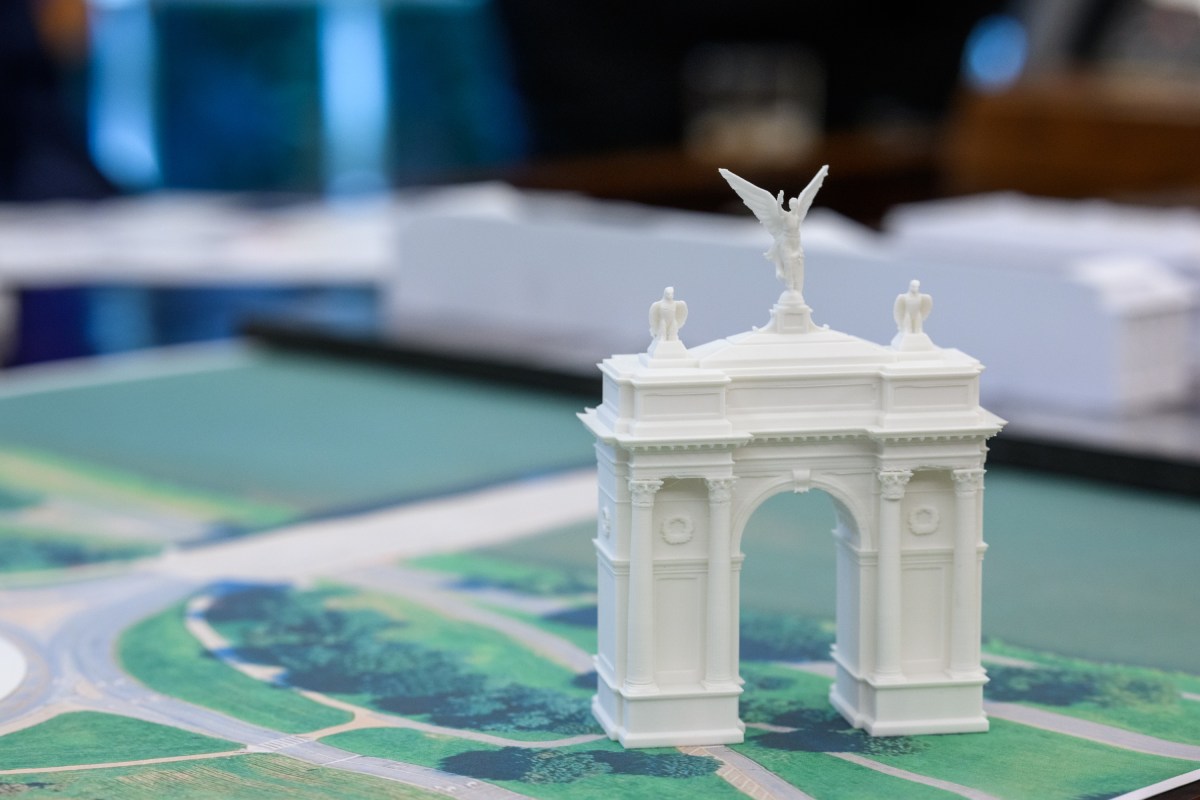 President Donald Trump meets with members Cabinet members and others about the proposed “Victory Arch” in the Oval Office, Tuesday, October 7, 2025. (Official White House Photo by Daniel Torok)