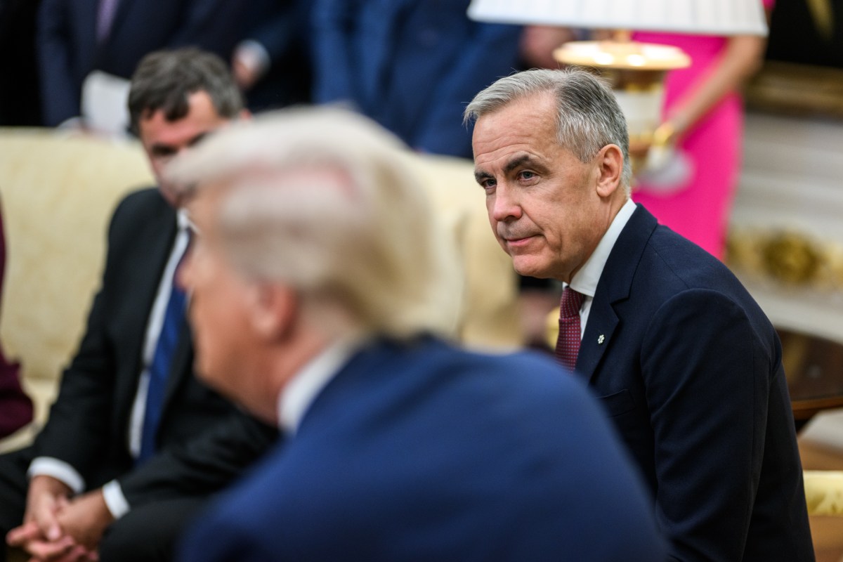 President Donald Trump and Canadian Prime Minister Mark Carney field questions from members of the media before their meeting, Tuesday, October 7, 2025, in the Oval Office. (Official White House Photo by Daniel Torok)