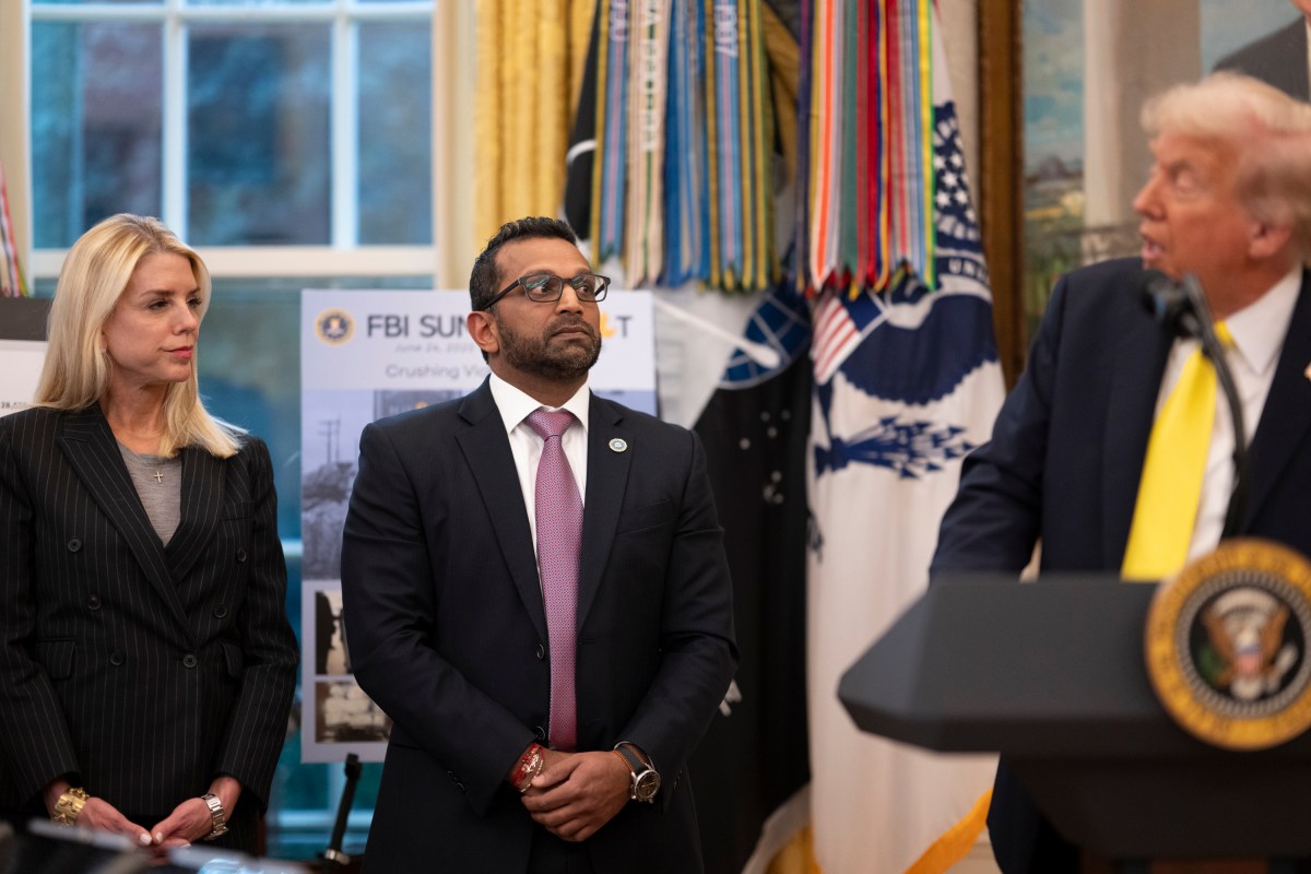 President Donald Trump participates in a press conference with FBI Director Kash Patel, Attorney General Pam Bondi, and Deputy Attorney General Todd Blanche, Wednesday, October 15, 2025, in the Oval Office. (Official White House Photo by Molly Riley)