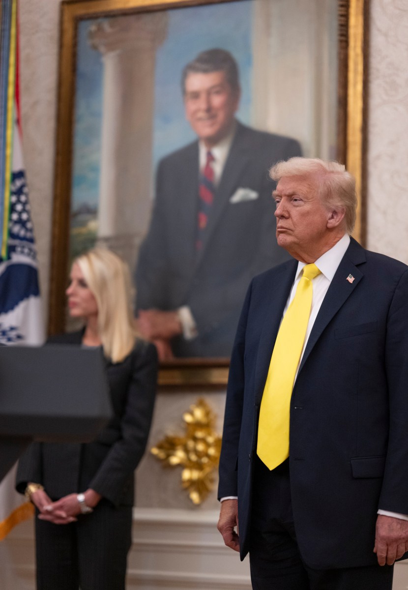 President Donald Trump participates in a press conference with FBI Director Kash Patel, Attorney General Pam Bondi, and Deputy Attorney General Todd Blanche, Wednesday, October 15, 2025, in the Oval Office. (Official White House Photo by Molly Riley)