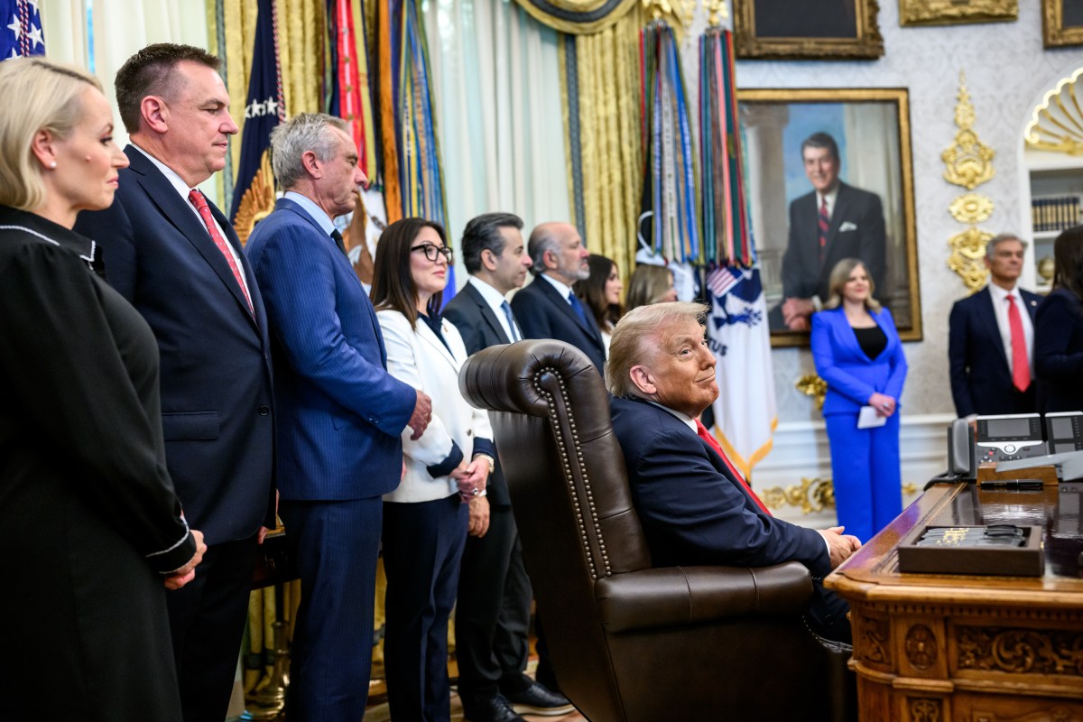 President Donald Trump delivers remarks regarding access to fertility drugs alongside HHS Secretary Robert F. Kennedy, Jr., Secretary of Commerce Howard Lutnick, CMMS Administrator Dr. Mehmet Oz, Secretary of Labor Lori Chavez-DeRemer Rep. Katie Britt (R-AL) and guests, Thursday, October 16, 2025, in the Oval Office.(Official White House Photo by Molly Riley)