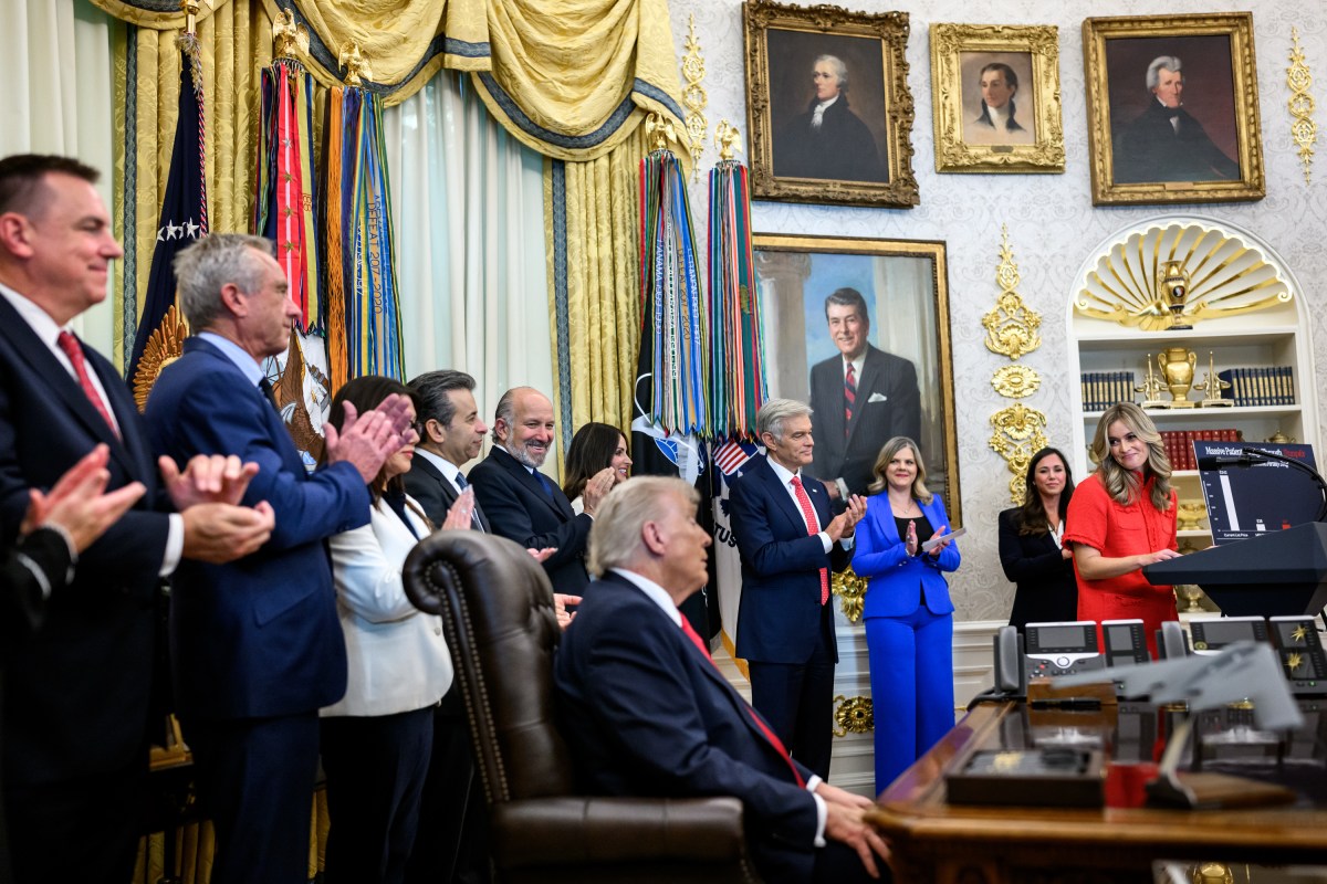 President Donald Trump delivers remarks regarding access to fertility drugs alongside HHS Secretary Robert F. Kennedy, Jr., Secretary of Commerce Howard Lutnick, CMMS Administrator Dr. Mehmet Oz, Secretary of Labor Lori Chavez-DeRemer Rep. Katie Britt (R-AL) and guests, Thursday, October 16, 2025, in the Oval Office.(Official White House Photo by Molly Riley)