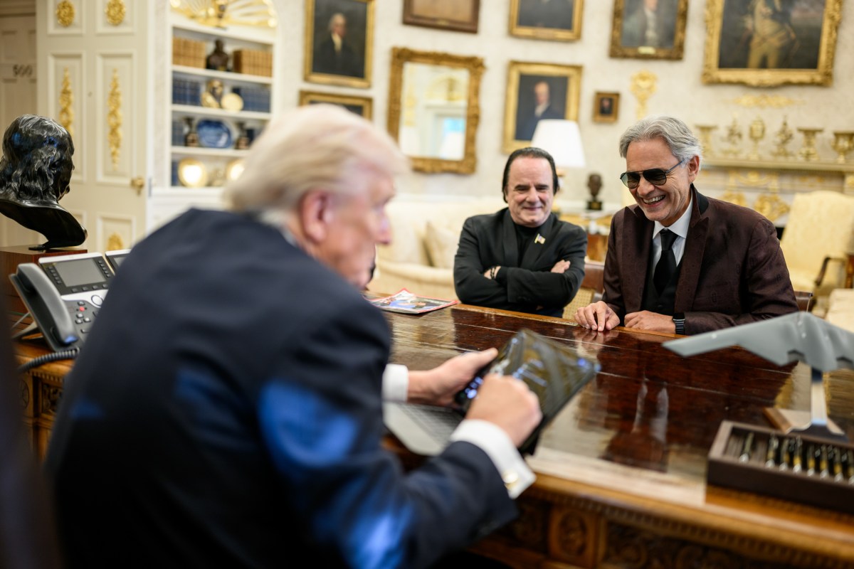 President Donald Trump meets with Andrea Bocelli in the Oval Office, Friday, October 17, 2025. (Official White House Photo by Daniel Torok)