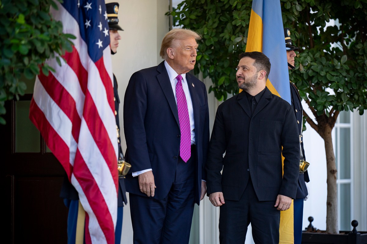 President Donald Trump greets Ukrainian President Volodymyr Zelenskyy at the West Wing Lobby entrance of the White House, Friday, October 17, 2025. (Official White House Photo by Juliana Luz)