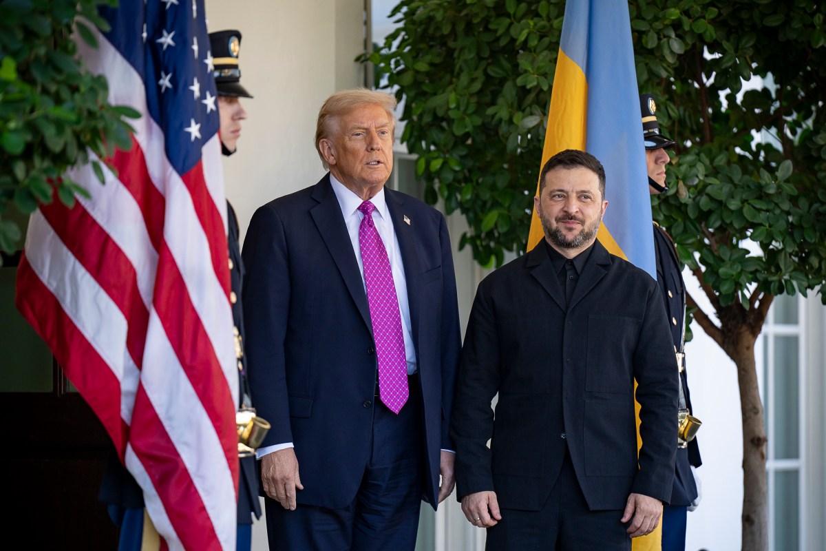 President Donald Trump greets Ukrainian President Volodymyr Zelenskyy at the West Wing Lobby entrance of the White House, Friday, October 17, 2025. (Official White House Photo by Juliana Luz)