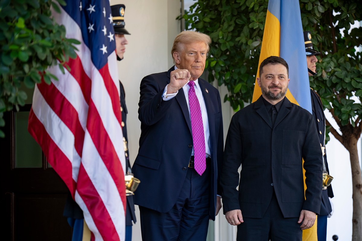 President Donald Trump greets Ukrainian President Volodymyr Zelenskyy at the West Wing Lobby entrance of the White House, Friday, October 17, 2025. (Official White House Photo by Juliana Luz)