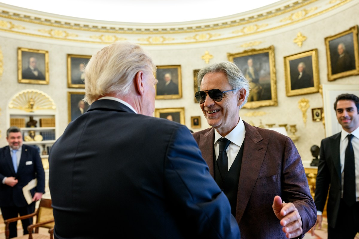 President Donald Trump meets with Andrea Bocelli in the Oval Office, Friday, October 17, 2025. (Official White House Photo by Molly Riley)