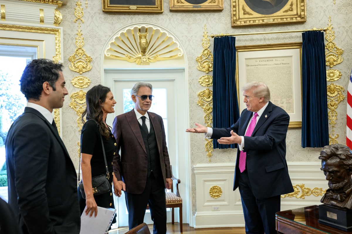 President Donald Trump meets with Andrea Bocelli in the Oval Office, Friday, October 17, 2025. (Official White House Photo by Molly Riley)