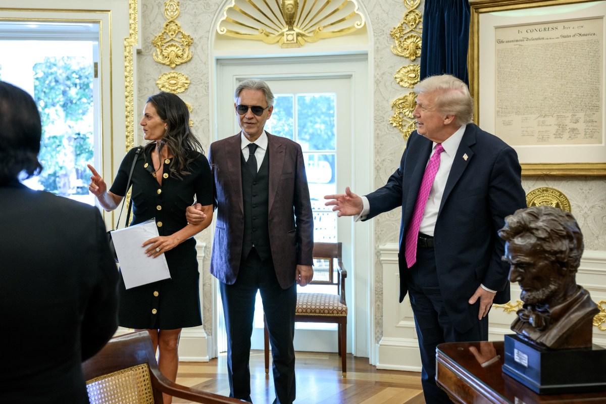 President Donald Trump meets with Andrea Bocelli in the Oval Office, Friday, October 17, 2025. (Official White House Photo by Molly Riley)