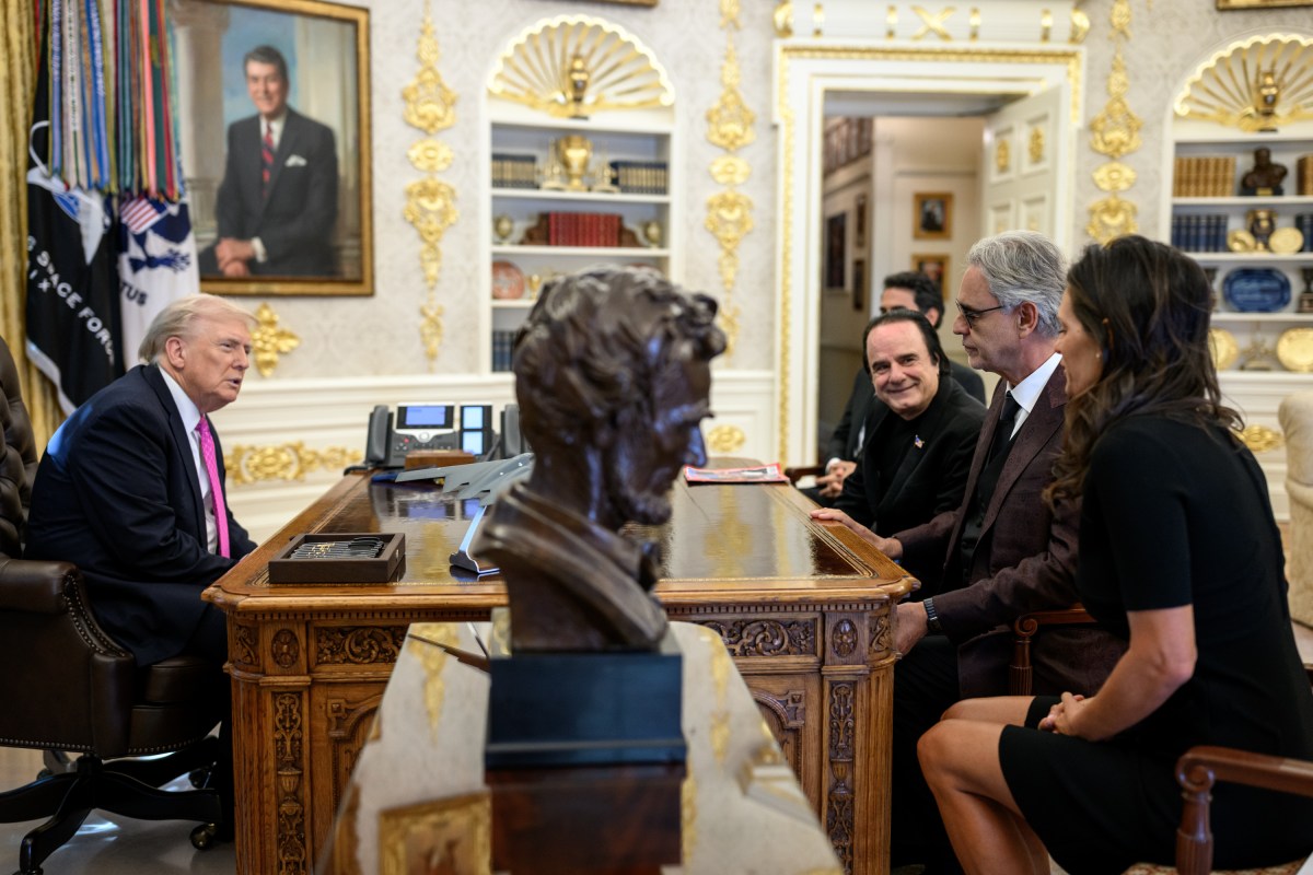President Donald Trump meets with Andrea Bocelli in the Oval Office, Friday, October 17, 2025. (Official White House Photo by Molly Riley)
