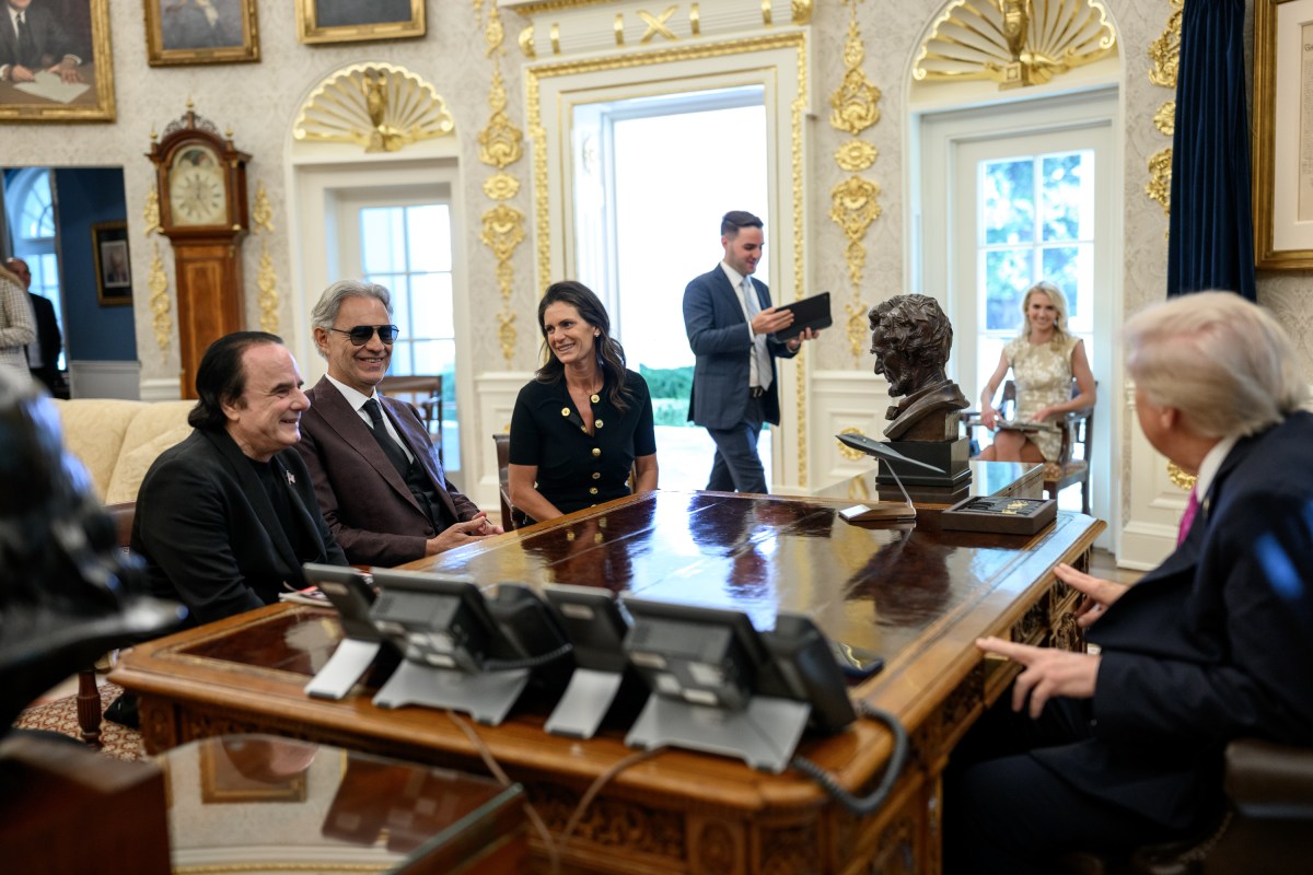 President Donald Trump meets with Andrea Bocelli in the Oval Office, Friday, October 17, 2025. (Official White House Photo by Molly Riley)