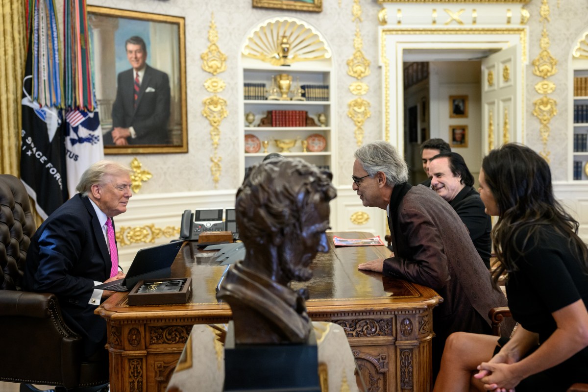 President Donald Trump meets with Andrea Bocelli in the Oval Office, Friday, October 17, 2025. (Official White House Photo by Molly Riley)