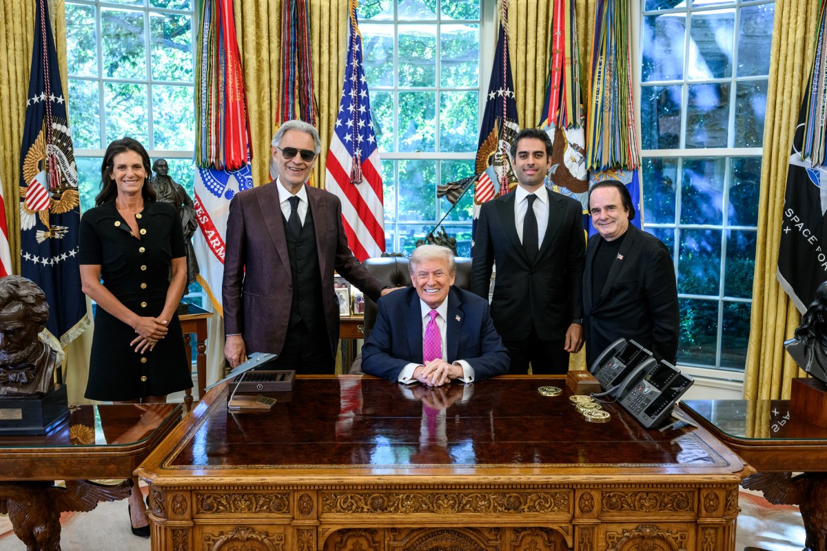 President Donald Trump meets with Andrea Bocelli in the Oval Office, Friday, October 17, 2025. (Official White House Photo by Molly Riley)