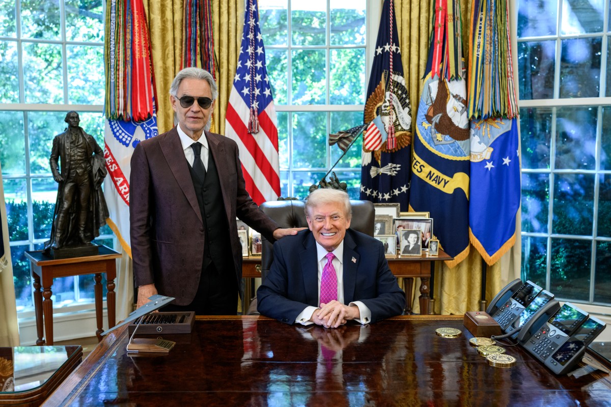 President Donald Trump meets with Andrea Bocelli in the Oval Office, Friday, October 17, 2025. (Official White House Photo by Molly Riley)