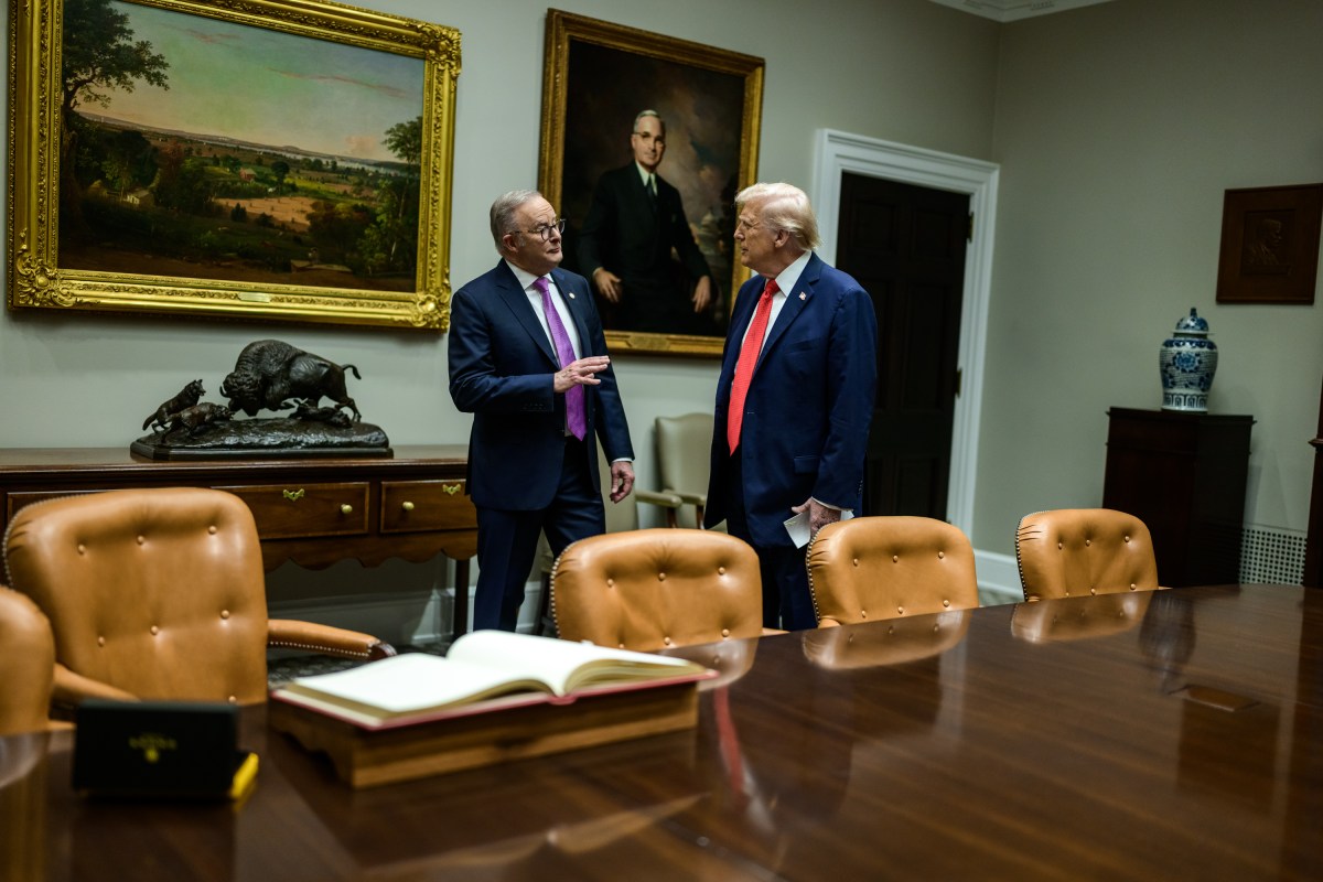 President Donald Trump speaks with Australian Prime Minister Anthony Albanese in the Roosevelt Room of the White House, Monday, October 20, 2025, before a bilateral meeting. (Official White House Photo by Daniel Torok)