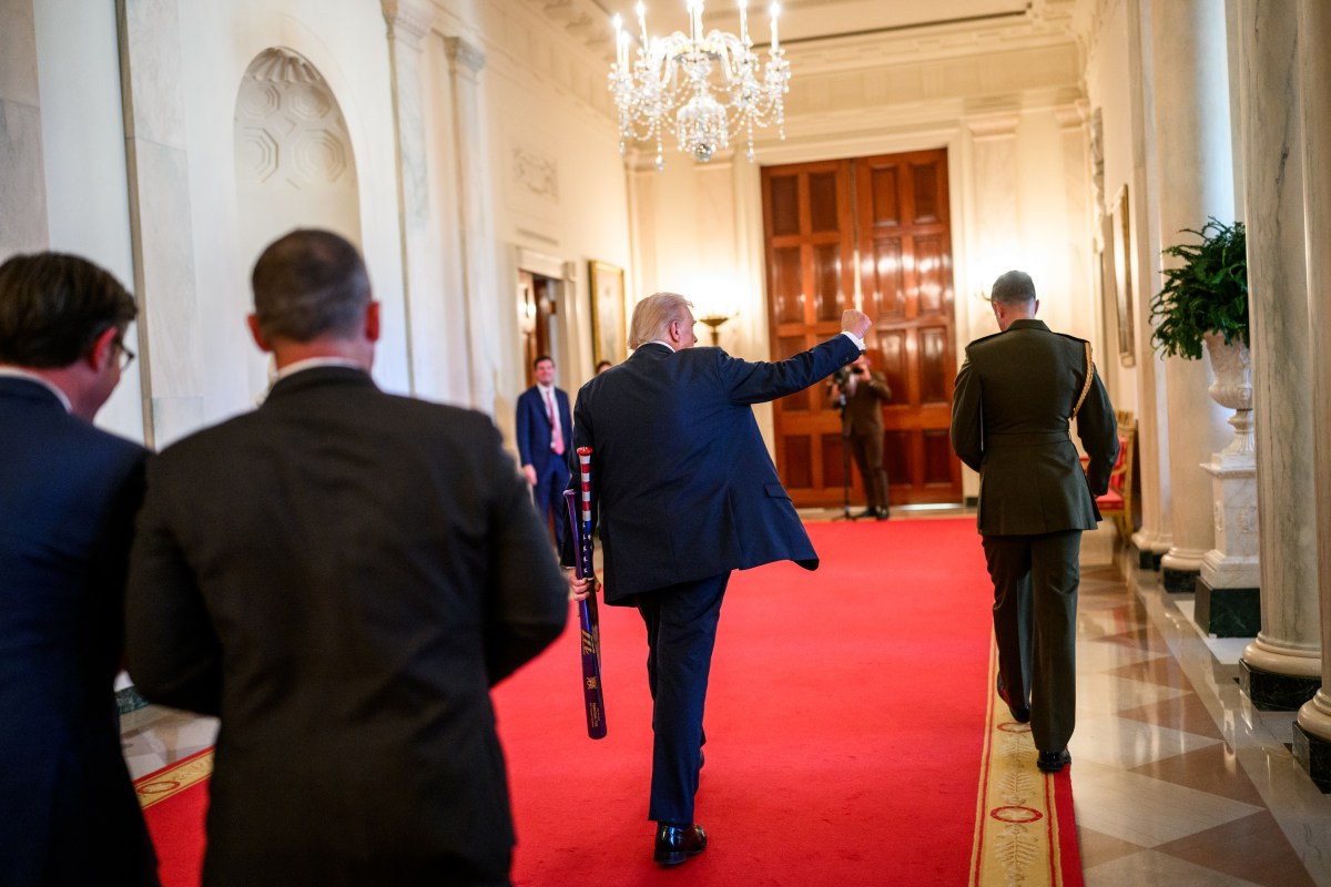 President Donald Trump departs the East Room after an event celebrating the Louisiana State University Tigers and LSU Shreveport Pilots 2025 College World Series Championships, Monday, October 20, 2025. (Official White House Photo by Molly Riley)