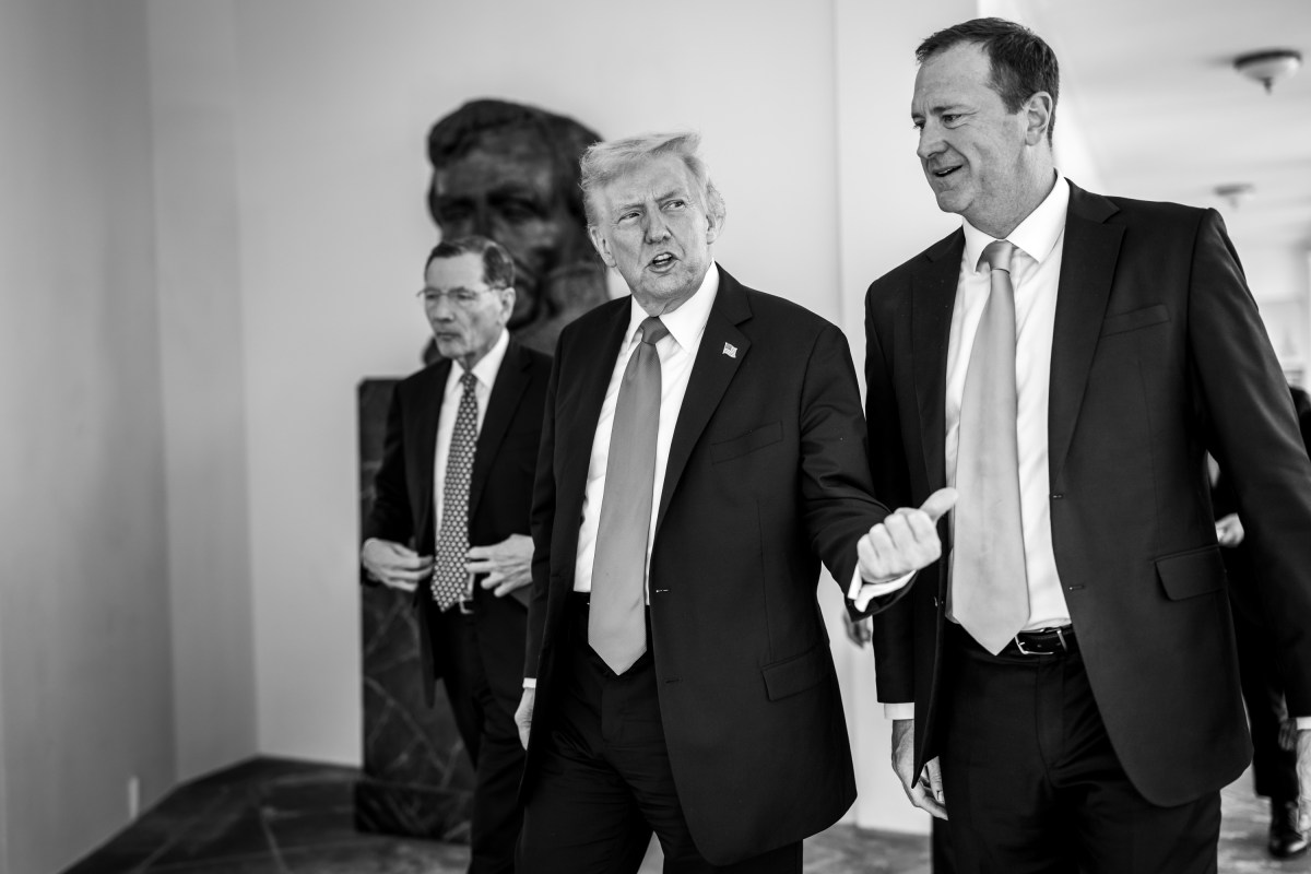 President Donald Trump meets with Senate Republicans after lunch in the Rose Garden, Tuesday, October 21, 2025, in the White House Rose Garden. (Official White House Photo by Molly Riley)