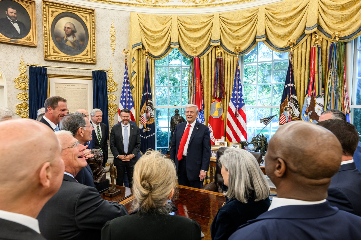 President Donald Trump meets with Senate Republicans in the Oval Office after lunch in the Rose Garden, Tuesday, October 21, 2025, in the White House Rose Garden. (Official White House Photo by Molly Riley)