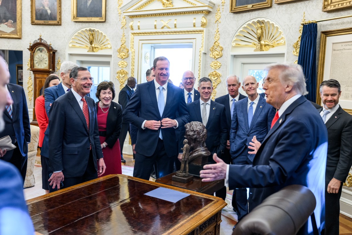 President Donald Trump meets with Senate Republicans in the Oval Office after lunch in the Rose Garden, Tuesday, October 21, 2025, in the White House Rose Garden. (Official White House Photo by Molly Riley)