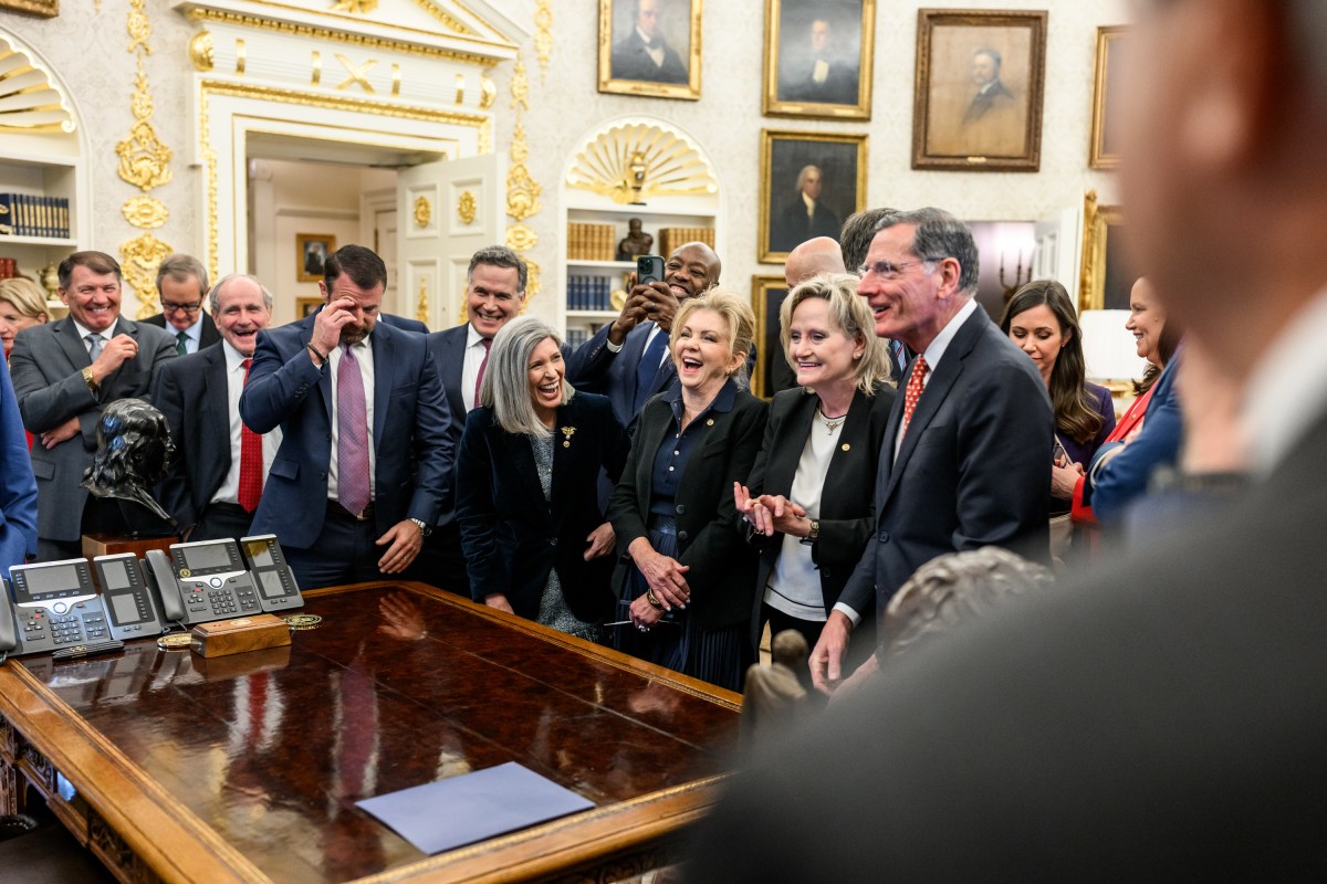 President Donald Trump meets with Senate Republicans in the Oval Office after lunch in the Rose Garden, Tuesday, October 21, 2025, in the White House Rose Garden. (Official White House Photo by Molly Riley)
