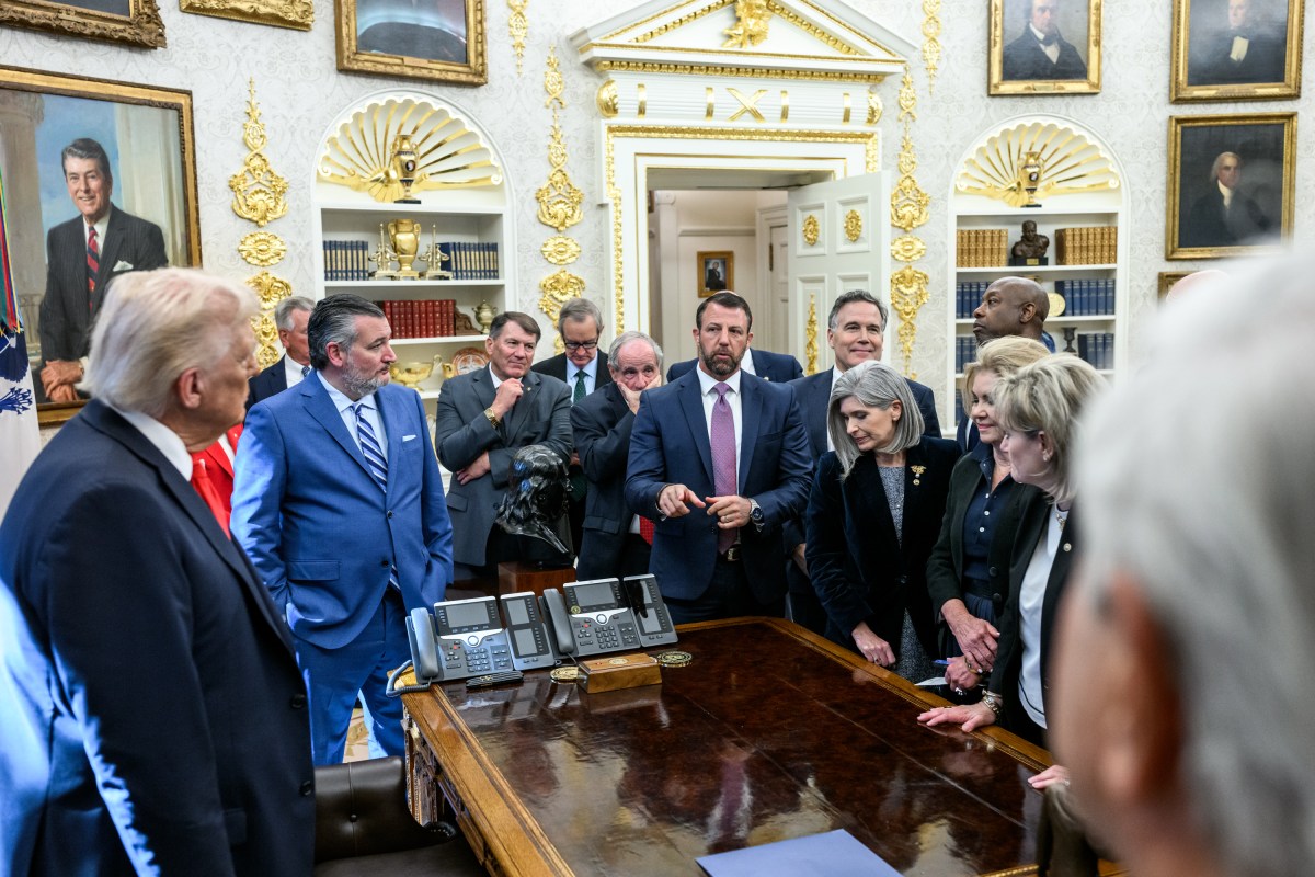 President Donald Trump meets with Senate Republicans in the Oval Office after lunch in the Rose Garden, Tuesday, October 21, 2025, in the White House Rose Garden. (Official White House Photo by Molly Riley)