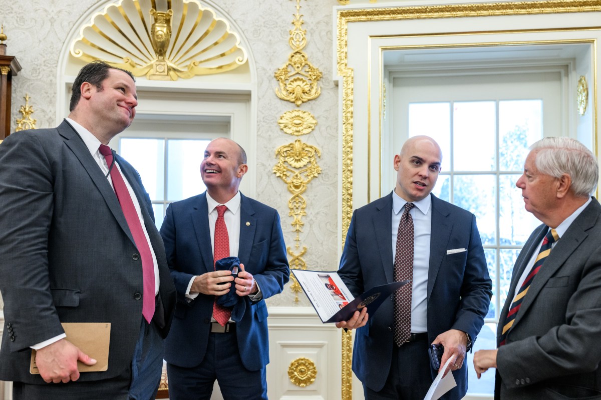 President Donald Trump meets with Senate Republicans in the Oval Office after lunch in the Rose Garden, Tuesday, October 21, 2025, in the White House Rose Garden. (Official White House Photo by Molly Riley)