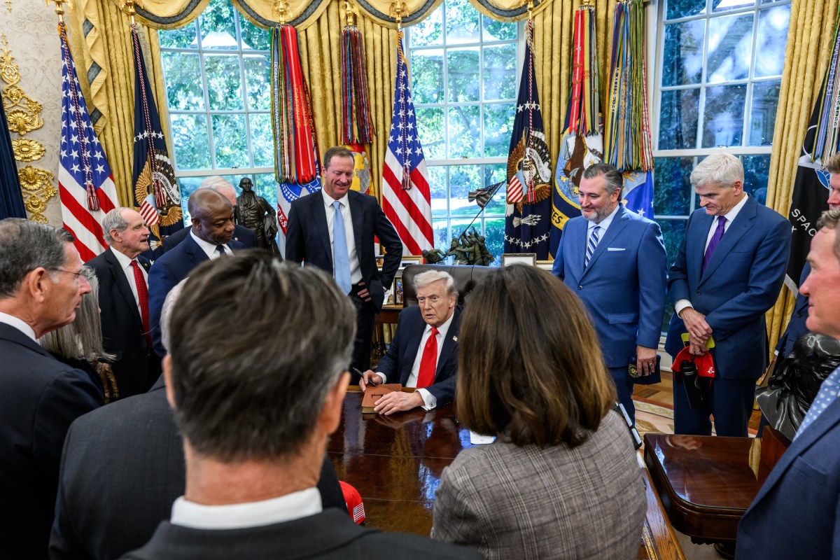 President Donald Trump meets with Senate Republicans in the Oval Office after lunch in the Rose Garden, Tuesday, October 21, 2025, in the White House Rose Garden. (Official White House Photo by Molly Riley)