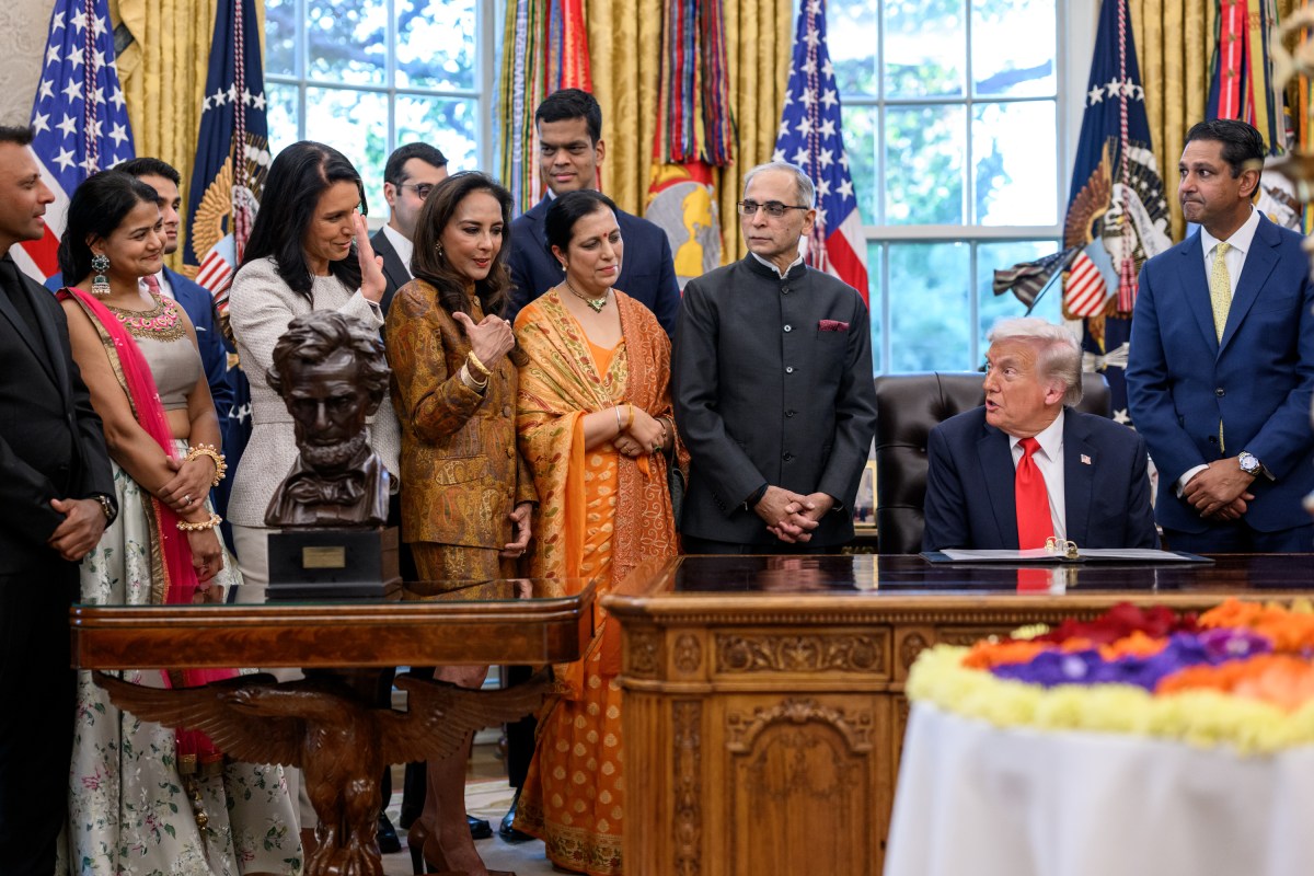 President Donald Trump participates in a Diwali celebration, Tuesday, October 21, 2025, in the Oval Office. (Official White House Photo by Molly Riley)