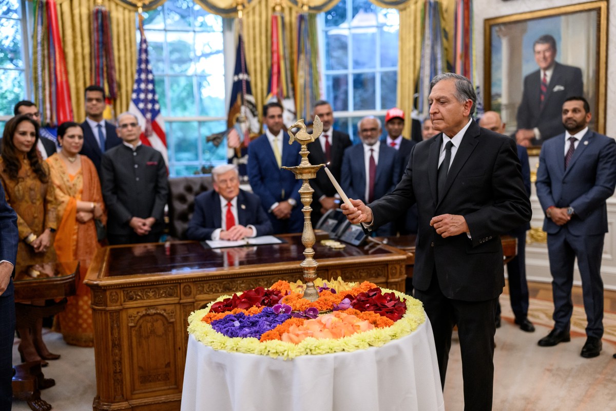 President Donald Trump participates in a Diwali celebration, Tuesday, October 21, 2025, in the Oval Office. (Official White House Photo by Molly Riley)