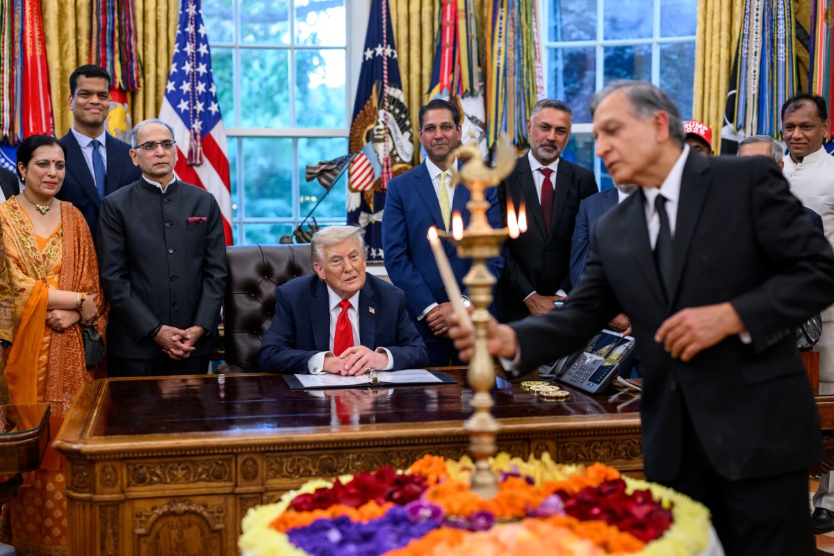 President Donald Trump participates in a Diwali celebration, Tuesday, October 21, 2025, in the Oval Office. (Official White House Photo by Molly Riley)