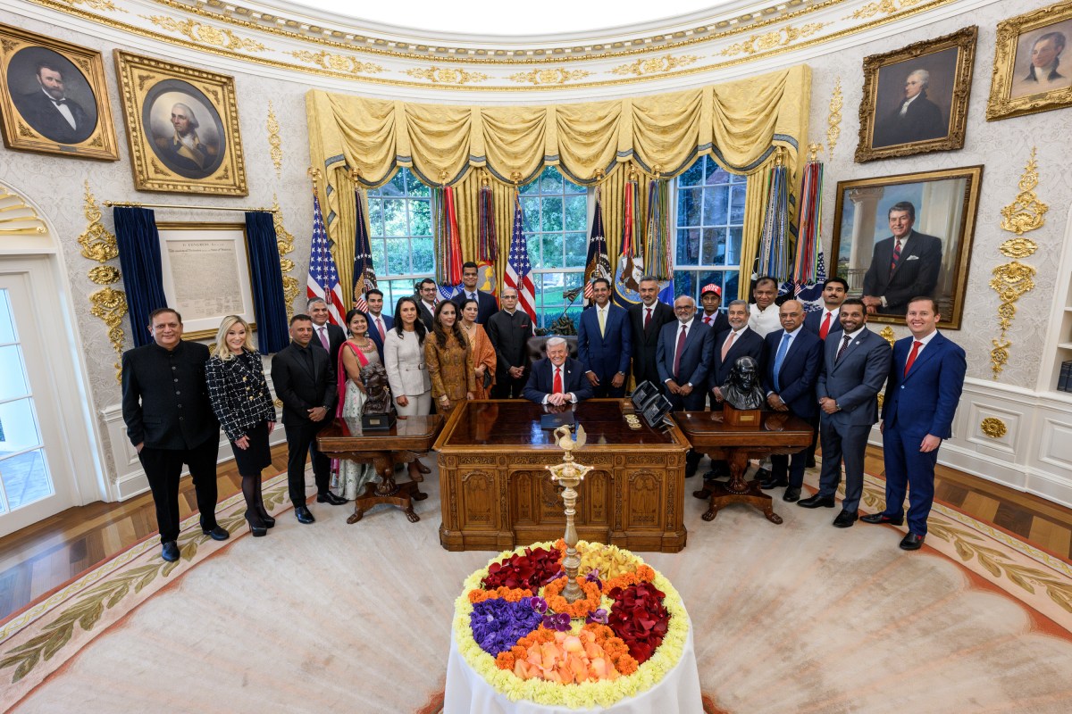 President Donald Trump participates in a Diwali celebration, Tuesday, October 21, 2025, in the Oval Office. (Official White House Photo by Molly Riley)