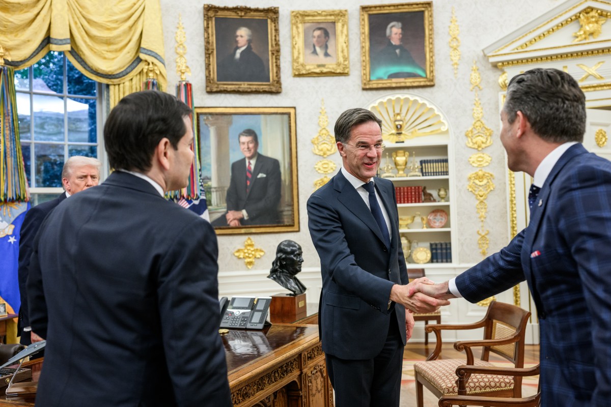 President Donald Trump meets with NATO Secretary General Mark Rutte, Secretary of State Marco Rubio, and Secretary of War Pete Hegseth in the Oval Office, Wednesday, October 22, 2025. (Official White House Photo by Molly Riley)