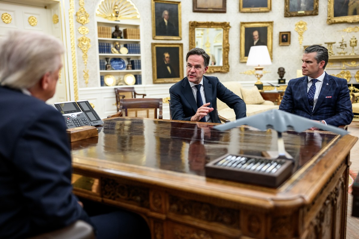President Donald Trump meets with NATO Secretary General Mark Rutte, Secretary of State Marco Rubio, and Secretary of War Pete Hegseth in the Oval Office, Wednesday, October 22, 2025. (Official White House Photo by Molly Riley)