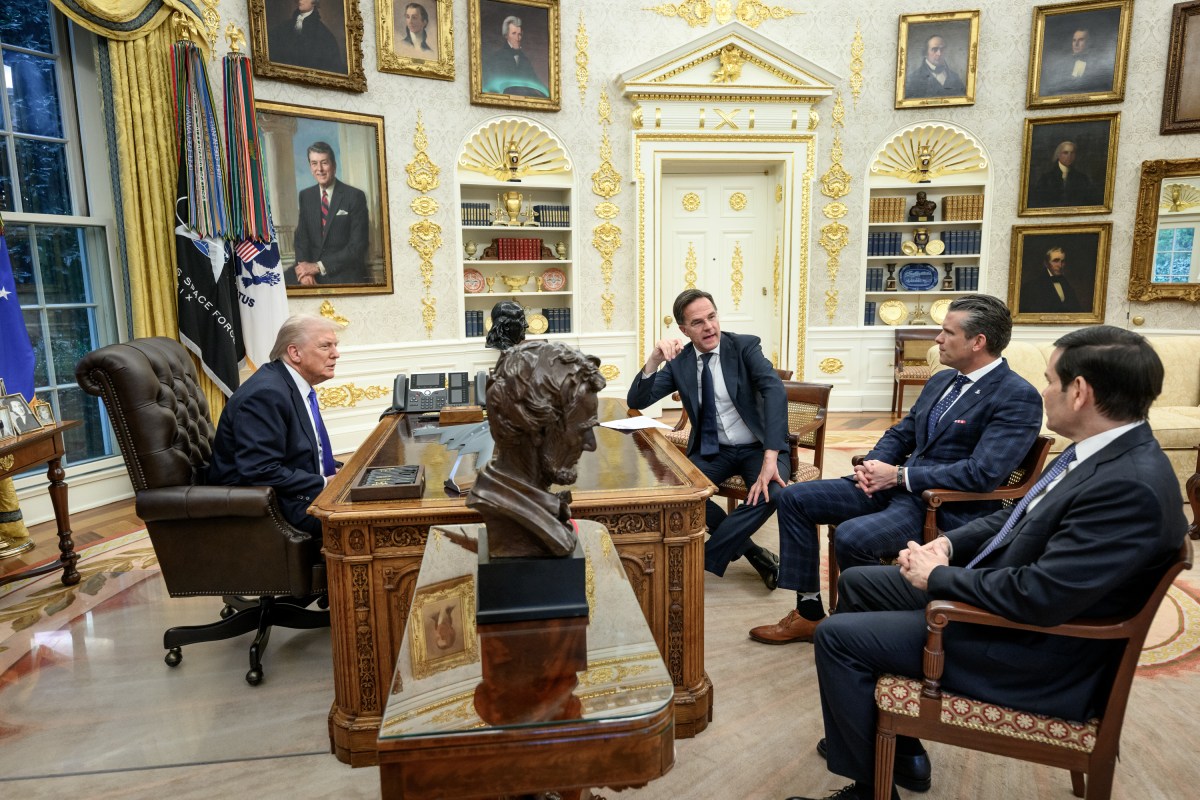 President Donald Trump meets with NATO Secretary General Mark Rutte, Secretary of State Marco Rubio, and Secretary of War Pete Hegseth in the Oval Office, Wednesday, October 22, 2025. (Official White House Photo by Molly Riley)