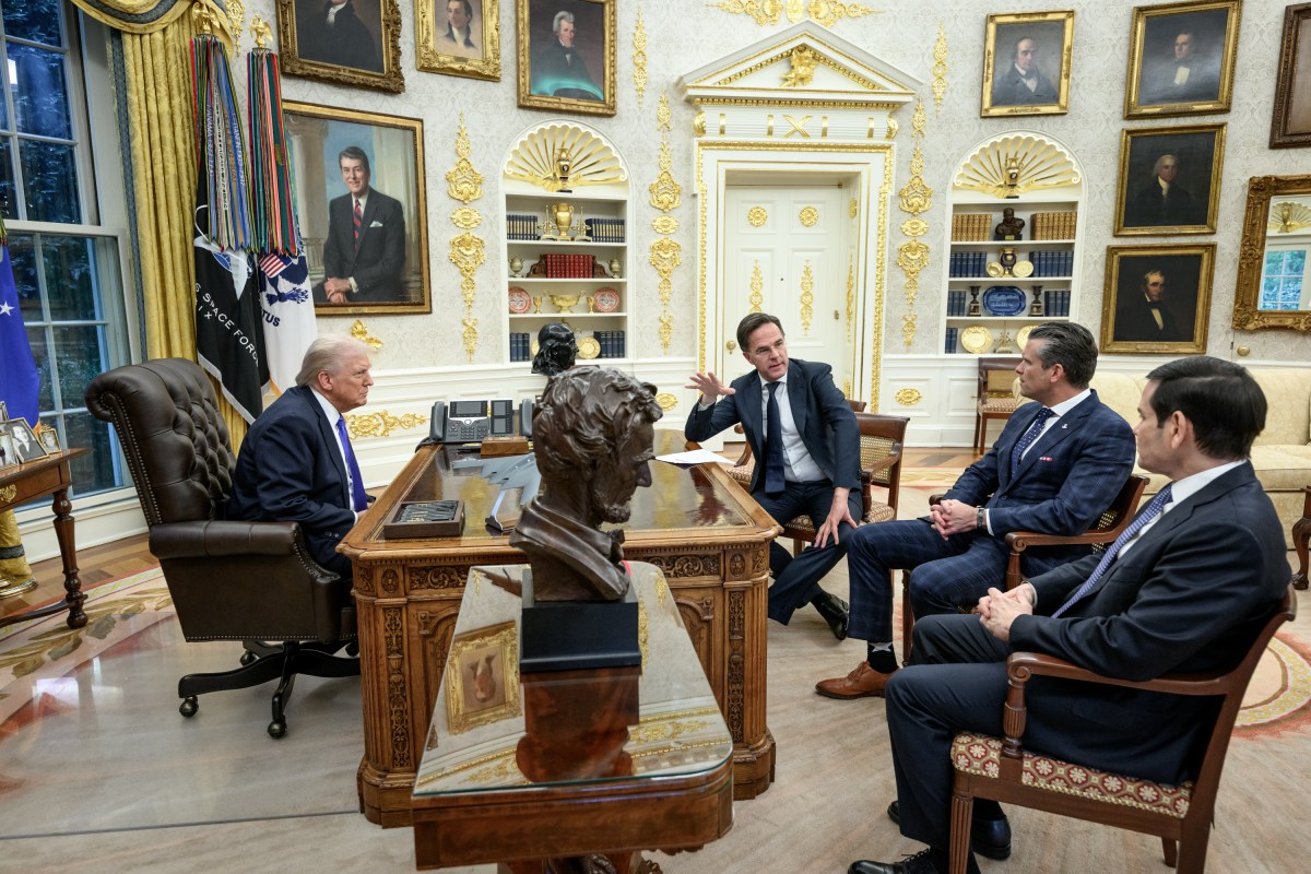 President Donald Trump meets with NATO Secretary General Mark Rutte, Secretary of State Marco Rubio, and Secretary of War Pete Hegseth in the Oval Office, Wednesday, October 22, 2025. (Official White House Photo by Molly Riley)
