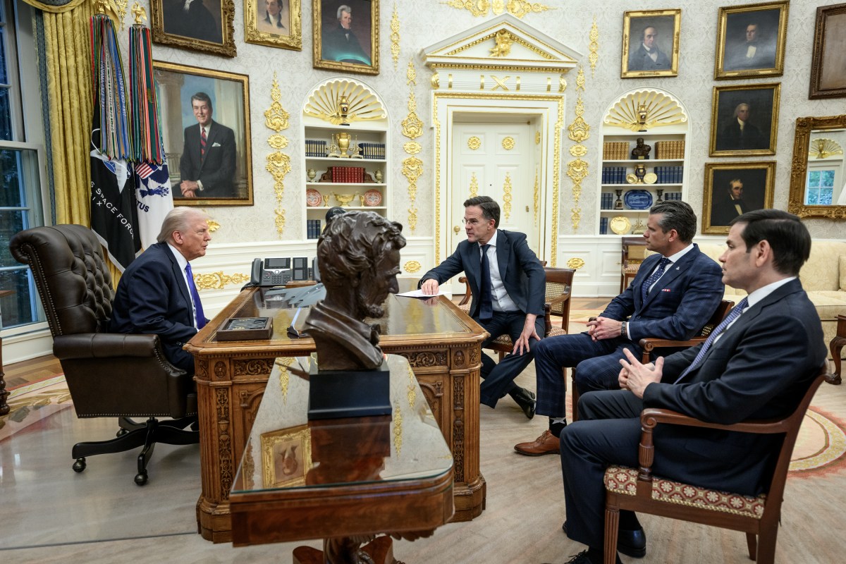 President Donald Trump meets with NATO Secretary General Mark Rutte, Secretary of State Marco Rubio, and Secretary of War Pete Hegseth in the Oval Office, Wednesday, October 22, 2025. (Official White House Photo by Molly Riley)