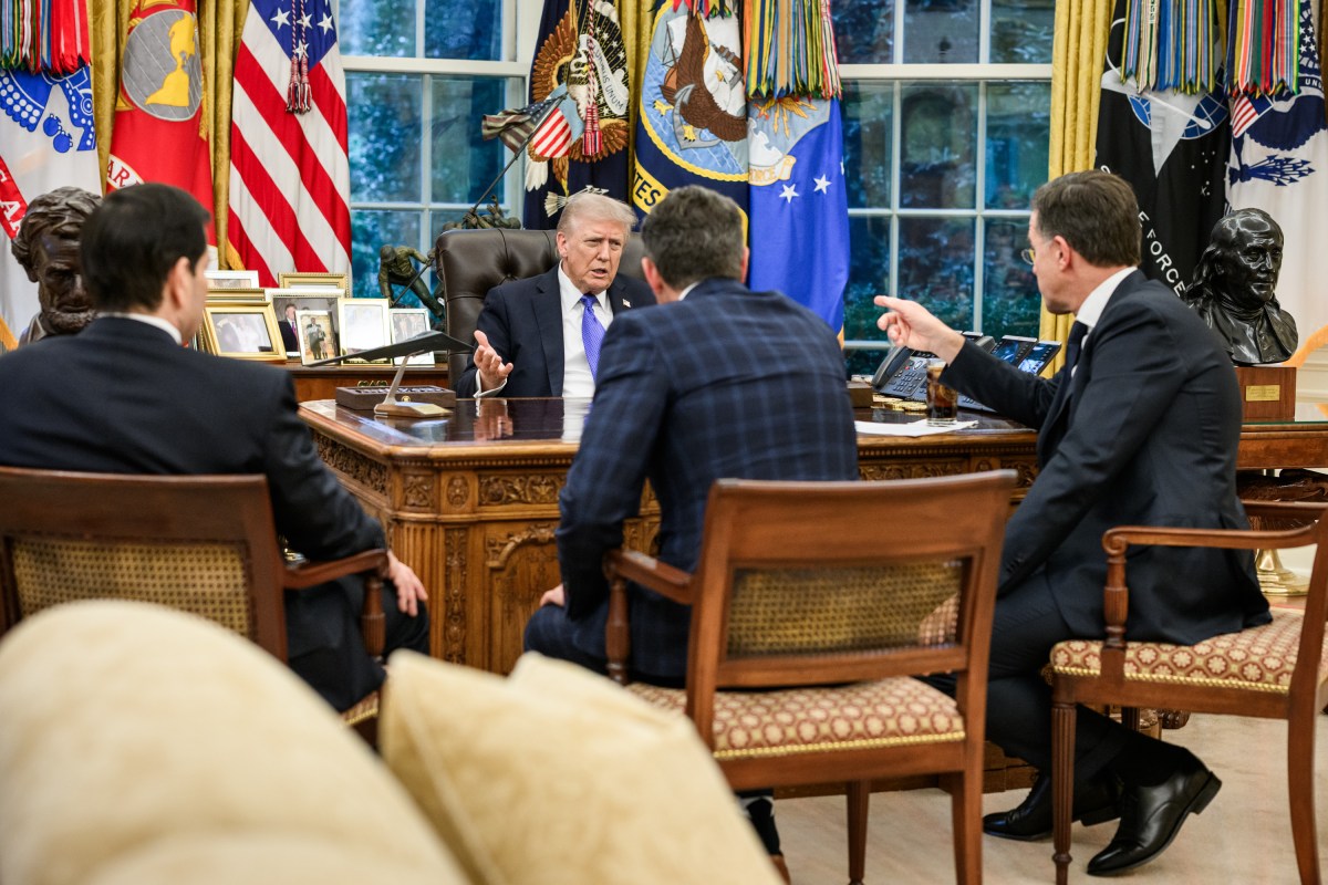President Donald Trump meets with NATO Secretary General Mark Rutte, Secretary of State Marco Rubio, and Secretary of War Pete Hegseth in the Oval Office, Wednesday, October 22, 2025. (Official White House Photo by Molly Riley)