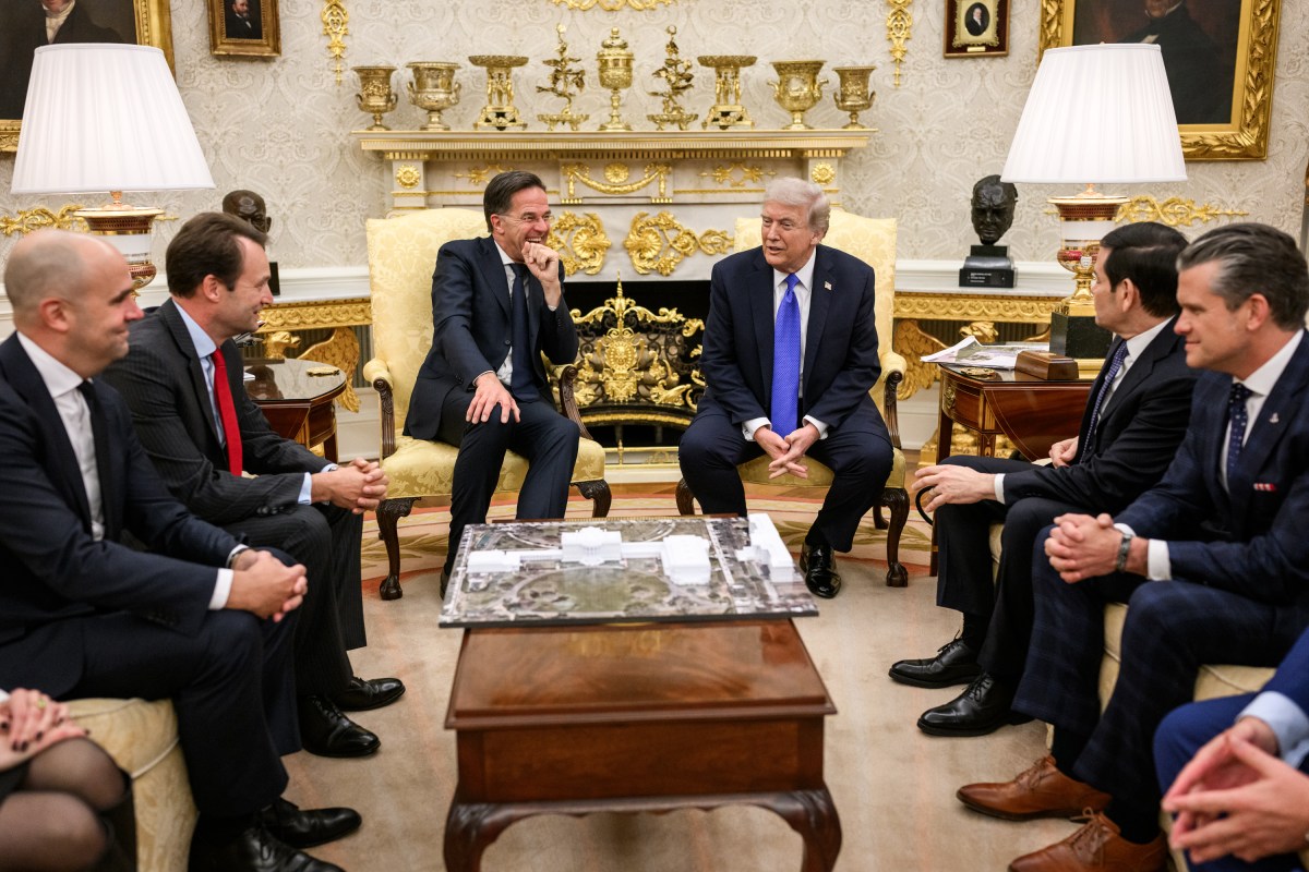 President Donald Trump speaks with members of the media alongside NATO Secretary General Mark Rutte, Secretary of State Marco Rubio, and Secretary of War Pete Hegseth in the Oval Office, Wednesday, October 22, 2025. (Official White House Photo by Molly Riley)