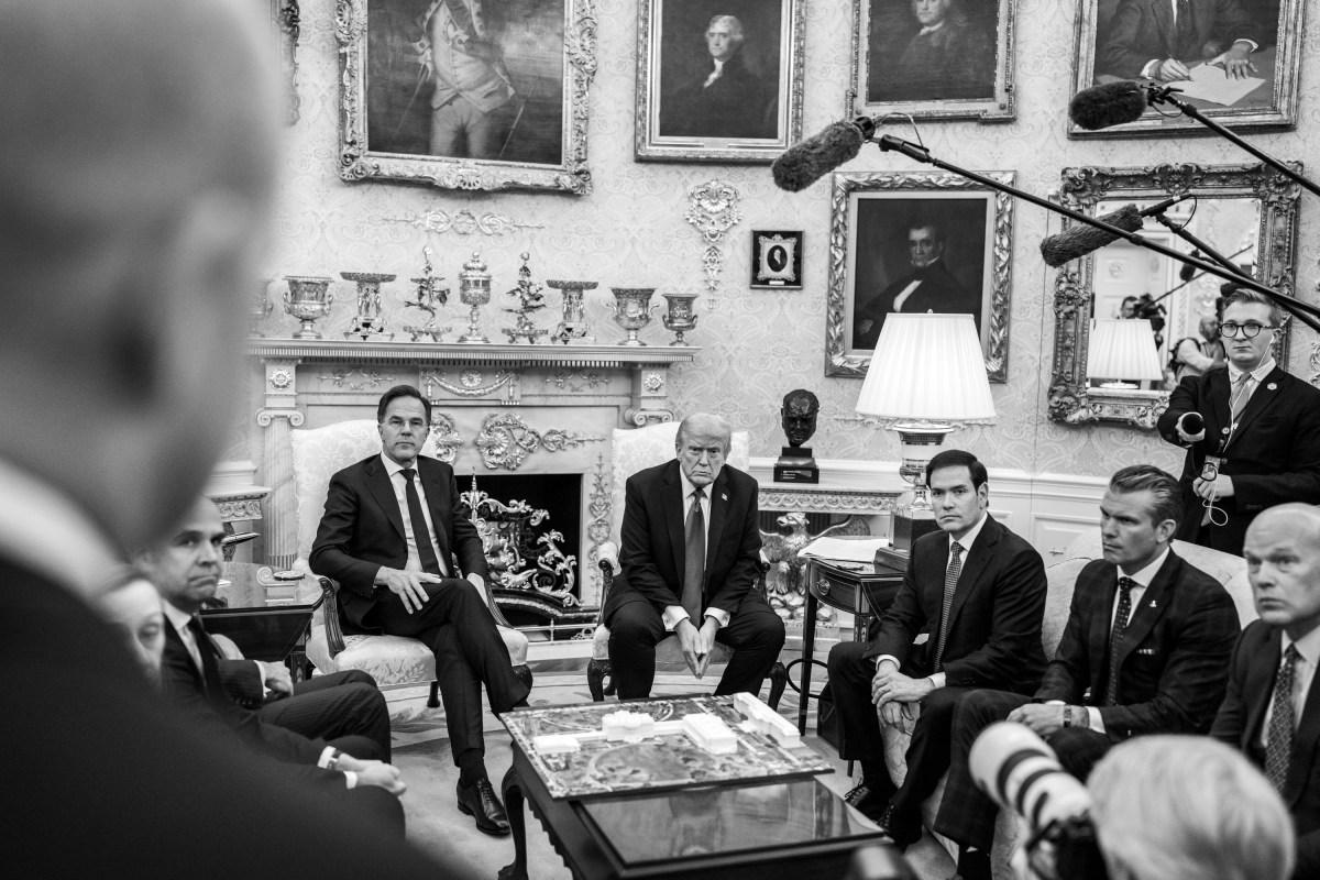 President Donald Trump speaks with members of the media alongside NATO Secretary General Mark Rutte, Secretary of State Marco Rubio, and Secretary of War Pete Hegseth in the Oval Office, Wednesday, October 22, 2025. (Official White House Photo by Molly Riley)