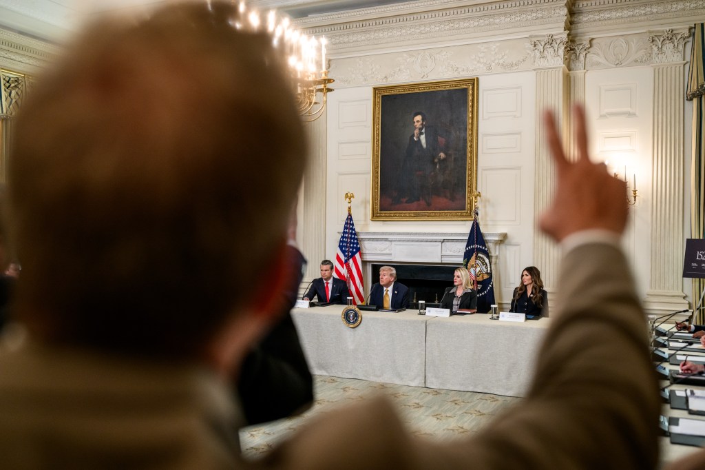 President Donald Trump attends a roundtable event launching the Homeland Security Task Force, Thursday, October 23, 2025, in the State Dining Room. (Official White House Photo by Molly Riley)